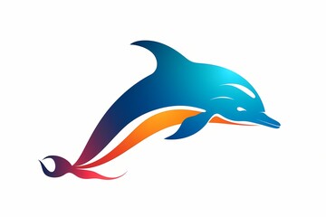 Playful dolphin silhouette logo, characterized by precise vectors, minimalistic design, vibrant colors, HD clarity, isolated on white solid background
