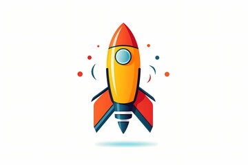 Playful rocket ship logo, defined by clean vectors, minimalistic design, soothing colors, HD capture, isolated on white solid background