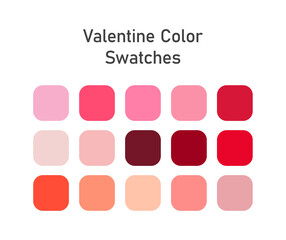 Valentine's Day color palette set of 15 colors or swatches in rounded rectangle. 14 February Valentine's Day vector image. Red Color Palette, Valentine Palette, Procreate Swatches - Vector Color