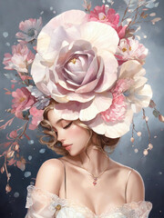 portrait of a woman with flowers on her head 
