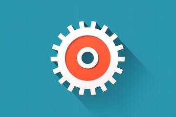 Simple and impactful flat design icon of a gear wheel, featuring bold lines and a solid color background