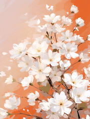 White flowers on pastel peach fuzz color background