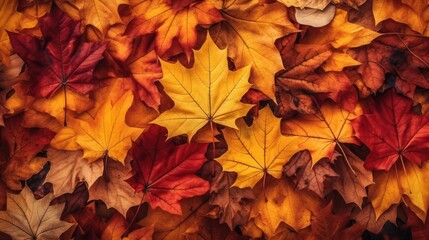 Naklejka na ściany i meble Colorful autumn leaves background. Maple leaves. AI generated.
