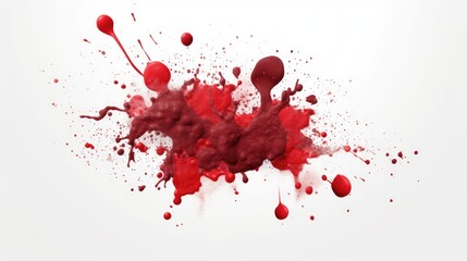 Red drops and stains on a white background. Red blots and splatters. AI generated.