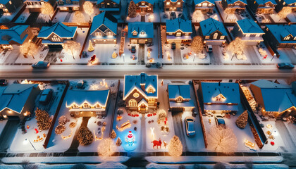 Festive Glow: Christmas Joy in a Snowy Suburban Wonderland