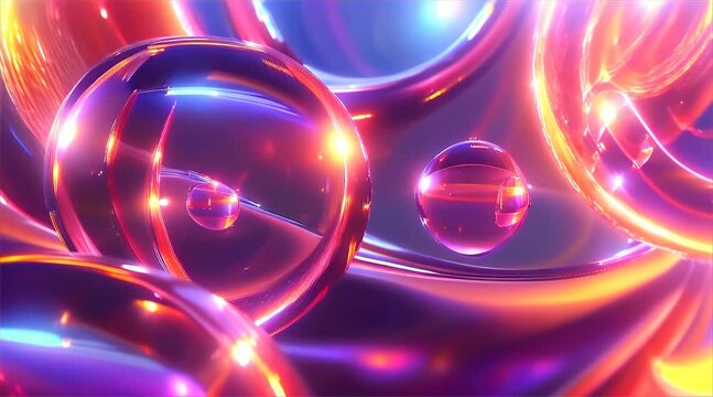 abstract neon color flying blobs, curvy shapes, some metallic shapes, shapes have different texture, glowing