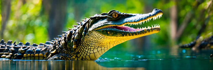 Cayman. Crocodile. Caiman in the water - obrazy, fototapety, plakaty