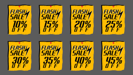 SETS LIGHTNING SALES TAGS,10,15,20,25,30,35,40AND 45% DISCOUNT