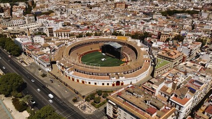 drone photo Sevilla bullring, Plaza de Toros de la Maestranza Sevilla Spain europe