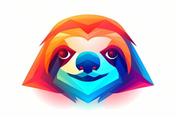 A modern, simplified sloth face emblem with vibrant colors and a sharp, clean design. Isolated on white background