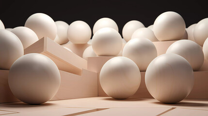 A group of white balls sitting on top of wooden blocks