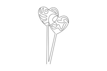 Fototapeta na wymiar Single continuous line drawing of lollipop with love motive. Bonus or special offer. Present. Concept of celebration. One line draw graphic design vector illustration