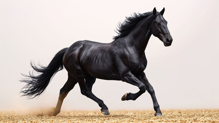 Fototapeta na wymiar Black marwari horse is raring 