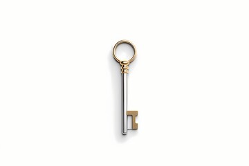 A sleek and simple logo of a minimalistic key in shades of silver and gold. Isolated on white solid background