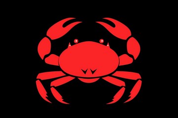 A sleek, minimalistic crab face icon with bold colors and strong, clean lines. Isolated on white background
