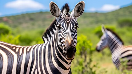 Fototapeta na wymiar Portrait of a zebra in a natural environment.