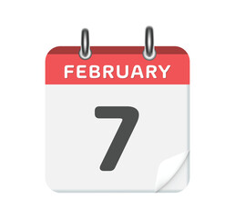 February 7. Calendar leaf on white background.