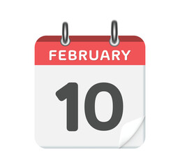 February 10. Calendar leaf on white background.