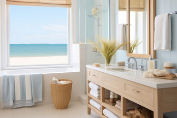 beach house bathroom with ocean view - Powered by Adobe
