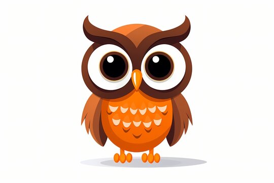 A vector illustration of a cute and friendly owl with a simple graphic design, incorporating versatile colors that are perfect for modern or minimalist  Isolated on a white solid background