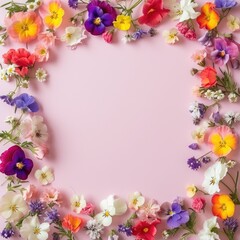 Naklejka na ściany i meble Top down view frame of bright spring flowers