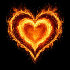 Fototapeta premium Bright flame-shaped heart on a black background.