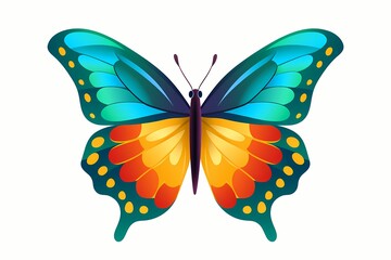 A vector illustration of a cute and vibrant butterfly with a simple graphic design, showcasing versatile colors that make it ideal for modern or minimalist  Isolated on a white solid background