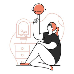 play, ball, woman, home Illustration