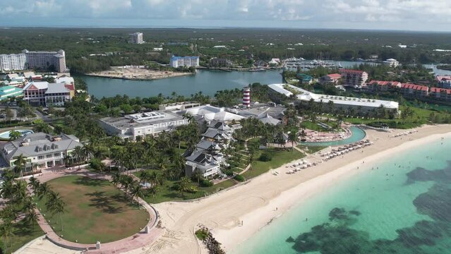 Lucaya beach in Freeport in Grand Bahamas view from a drone