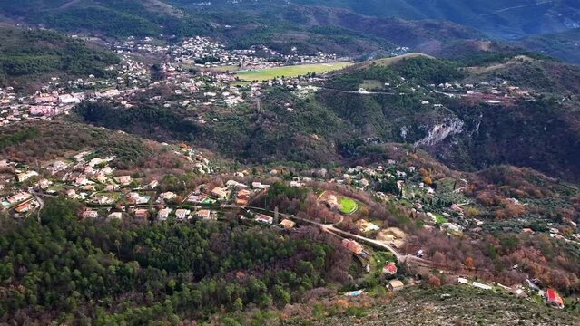 Aerial view of the village of levens in the Mercantour national park