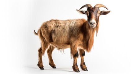 Naklejka na ściany i meble Isolated goat on a white background, capturing its charming curiosity and rustic appeal
