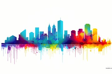 Fototapeta premium A visually appealing, simple vector graphic of an abstract city skyline in bright, vivid colors against a white solid background