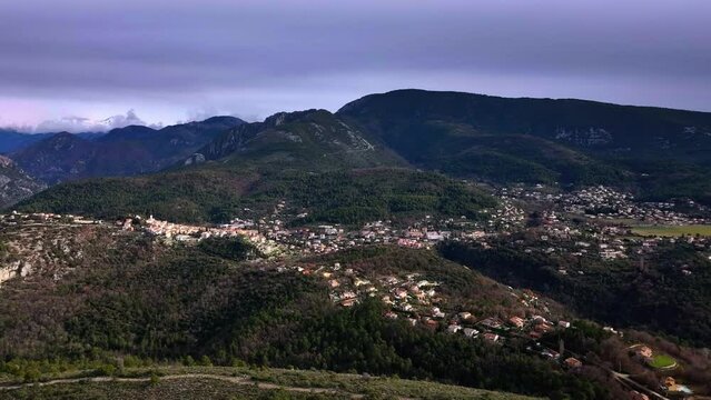 Panoramic drone view of the village of levens in the Mercantour park