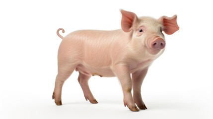 portrait of a pig on a clean white background, capturing the cute and curly-tailed charm of this farm animal in isolation