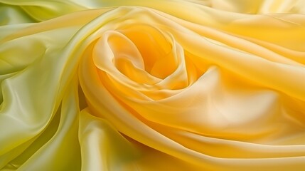 Obraz premium Abstract yellow and green background with leaves and translucent silk fabric gently waving