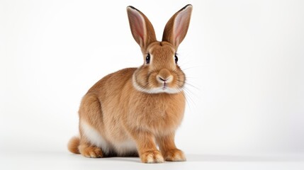 Fototapeta premium portrait of a cute brown rabbit on a white background, capturing the furry charm and pet-friendly nature of this adorable bunny