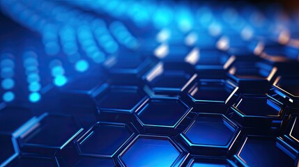 Obraz premium an abstract blue technology-themed background composed of hexagonal shapes, the intricate patterns and futuristic feel, emphasizing the technological essence of the design.