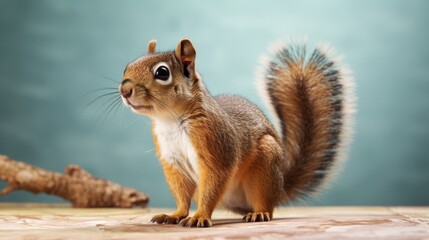 Obraz premium portrait of a cute squirrel holding a walnut on background, capturing the adorable and nut-loving nature of this furry rodent