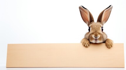 Fototapeta na wymiar Rabbit with a blank sheet for text writing, isolated on a white background, offering a charming and furry canvas for creative concepts.