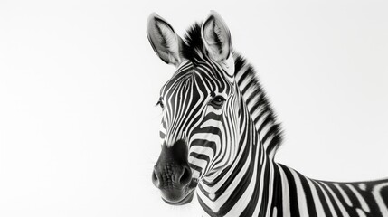Zebra on a clean white background, showcasing the iconic black and white beauty of this African animal