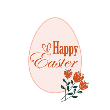 Easter egg design with red flowers. Easter holiday egg hunt card in colorful flat style. Stock vector illustration clipart isolated on white background