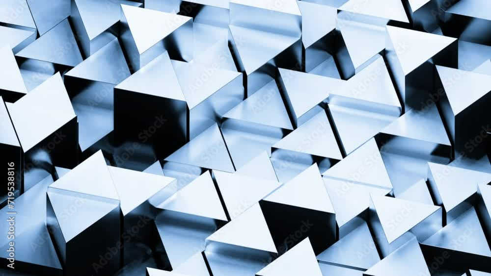 Poster 3d triangles move up and down on surface. design. metallic texture of moving triangles on surface. m