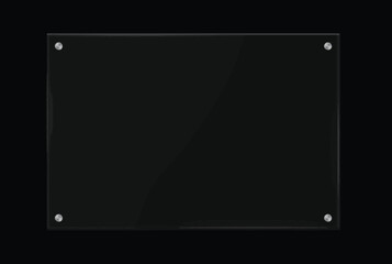 Transparent glass plate on black wall