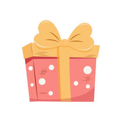 Valentines Day gift Box element. Happy Valentine Day box in cute pink flat design with ribbons. Stock vector valentine icon