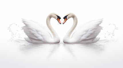 white swans forming a heart shape
