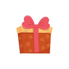 Valentines Day gift Box element. Happy Valentine Day box in cute pink flat design with ribbons. Stock vector valentine icon