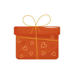 Valentines Day gift Box element. Happy Valentine Day box in cute pink flat design with ribbons. Stock vector valentine icon