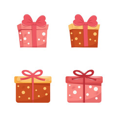 Set of Valentines Day gift Box element collection. Happy Valentine Day box in cute pink flat design with ribbons. Stock vector valentine icon