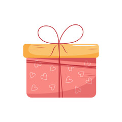 Valentines Day gift Box element. Happy Valentine Day box in cute pink flat design with ribbons. Stock vector valentine icon