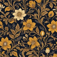 Möbelaufkleber A brown floral motif, dark yellow and navy style, twisted branches.  © SR07XC3